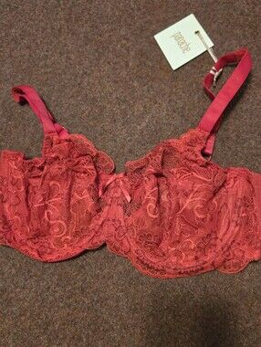 New! Panache 38DDD/F Bra Wired Half Lined Laxe Red